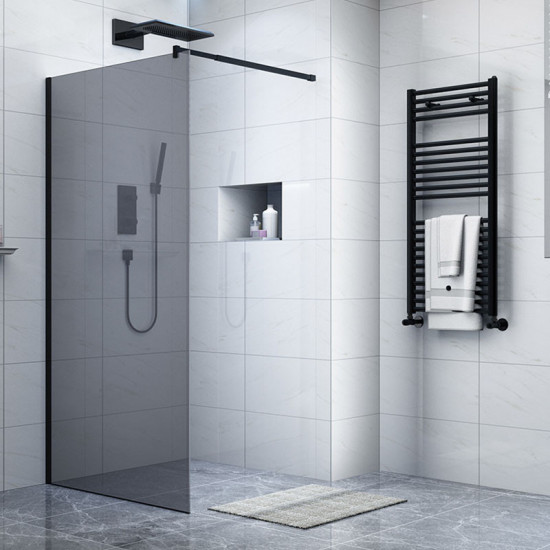 Zuhanyfal, walk-in, 80*195cm, fekete kerettel, 8 mm vastag szürke üveggel BP6612-80